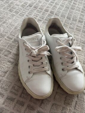 Jimmy Choo White Leather Low-Top Sneakers with Cream Laces